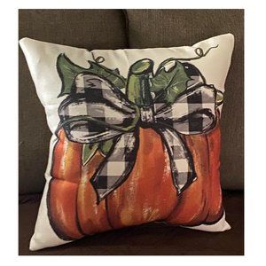 Pumpkin Decorative Pillow Cover Thanksgiving Cottage Farmhouse Fall Decor Plaid